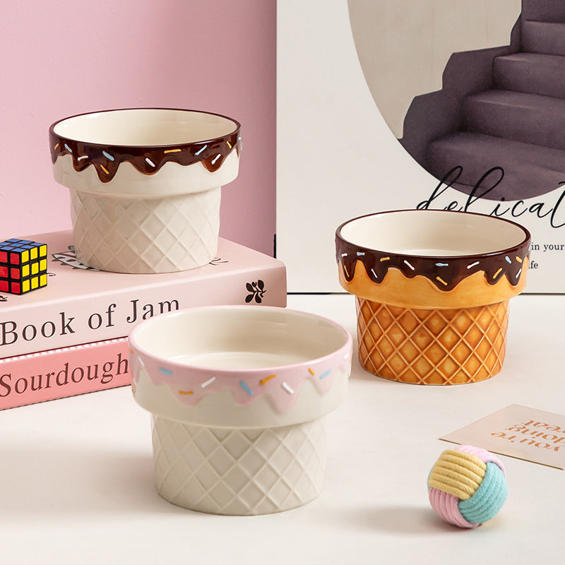Ceramic Cat Bowl With Ice Cream Theme