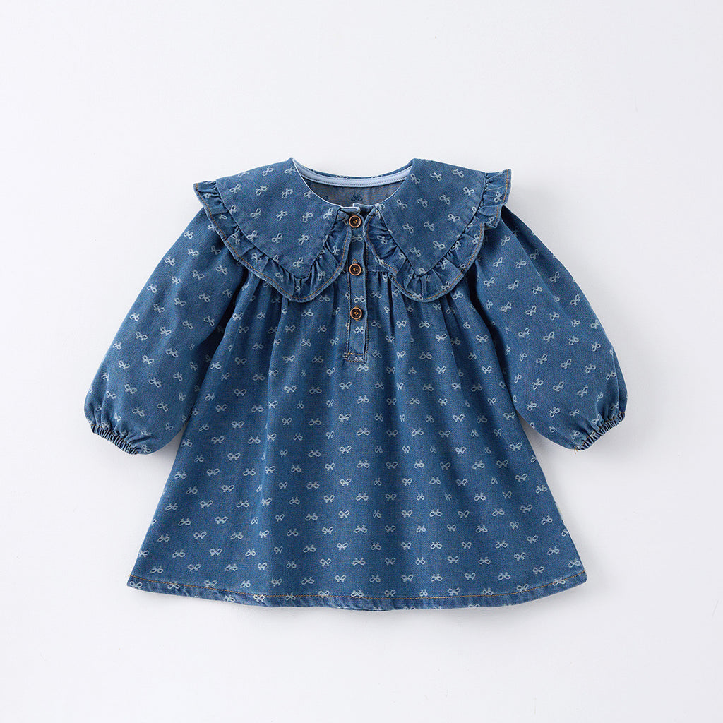 Toddler Girls Denim Crawling Romper And One-Piece Dress