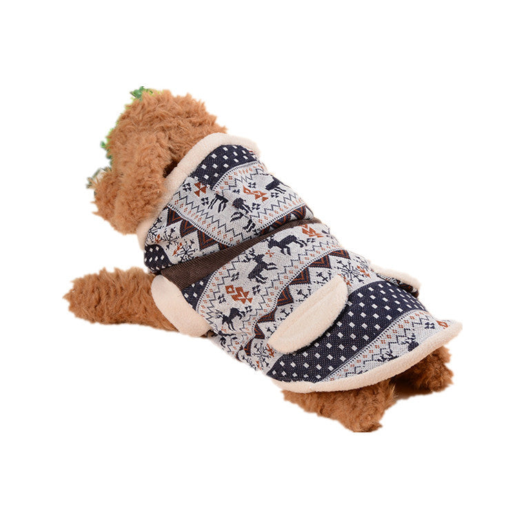 Pet Clothing Fawn Snowflake Hooded Cotton Coat