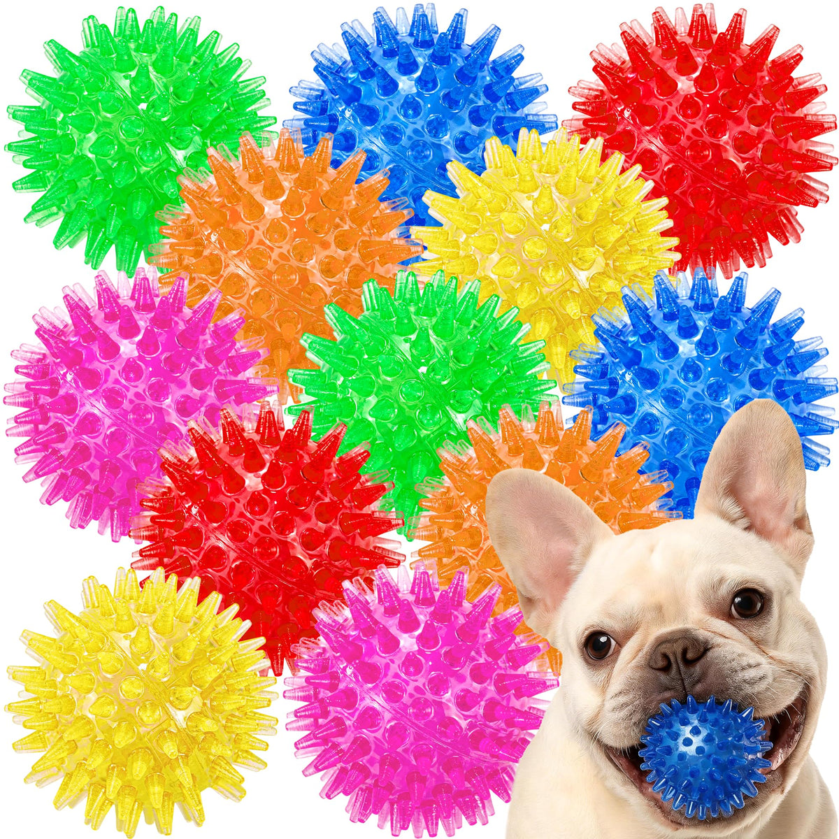 12-Pack Squeaky Spiky TPR Dog Balls