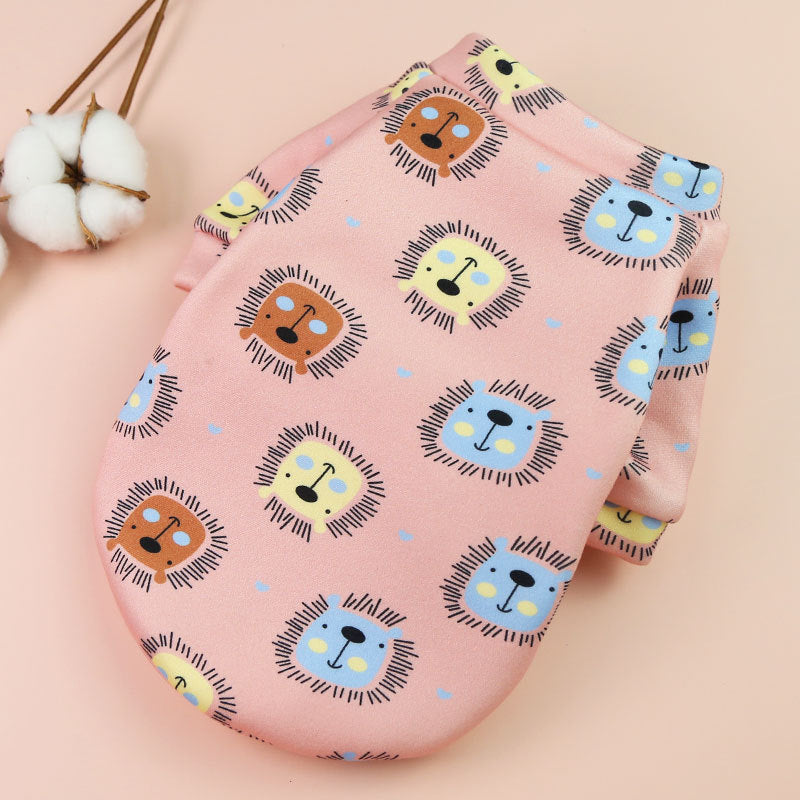 Cartoon Print Pet Clothes Plus Velvet Two-Legged Sweater