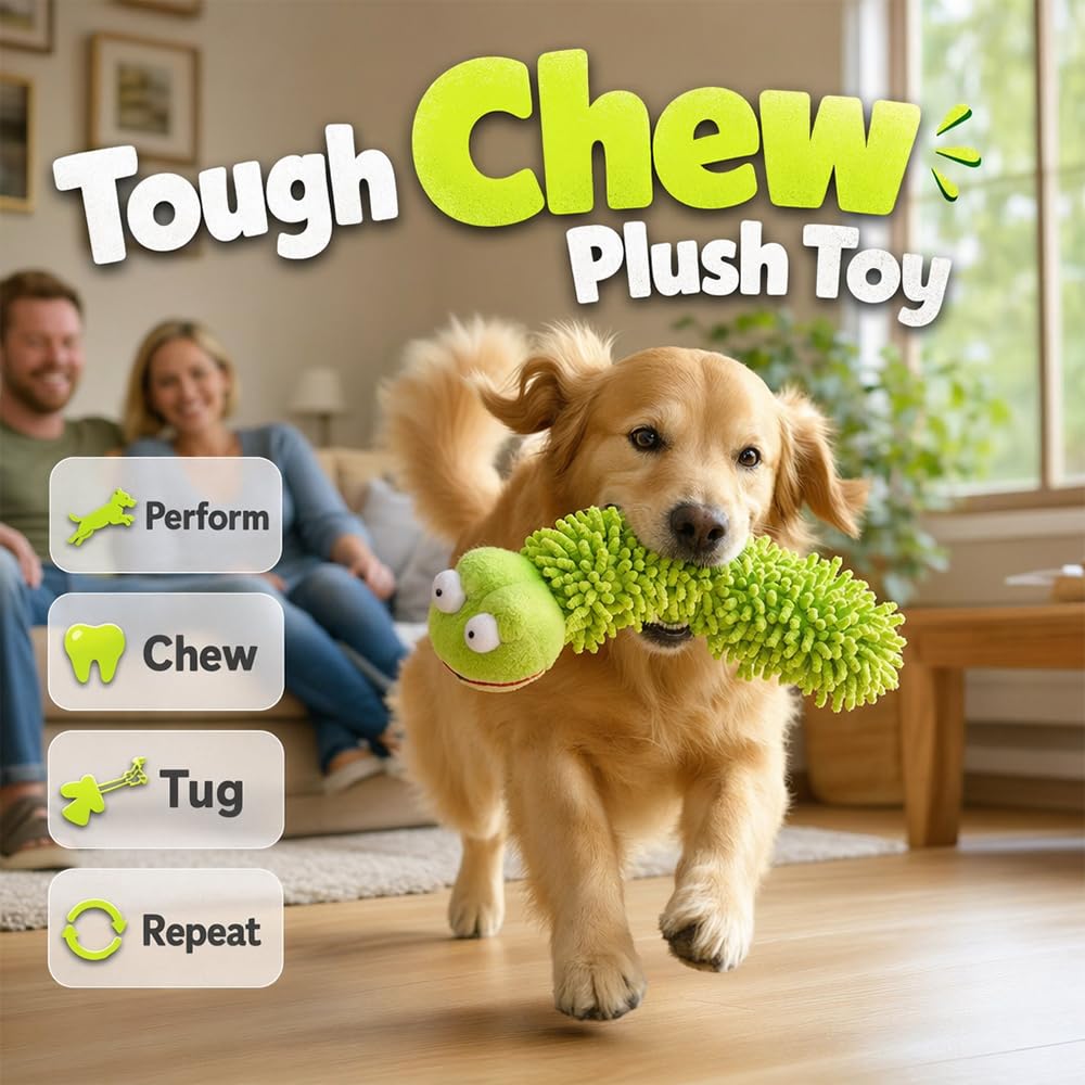 Indestructible Tough Plush Squeaky Dog Toy For Aggressive Chewers, Brown Dense Texture, Boredom Relief, Interactive Chew Toy, Durable Tug To