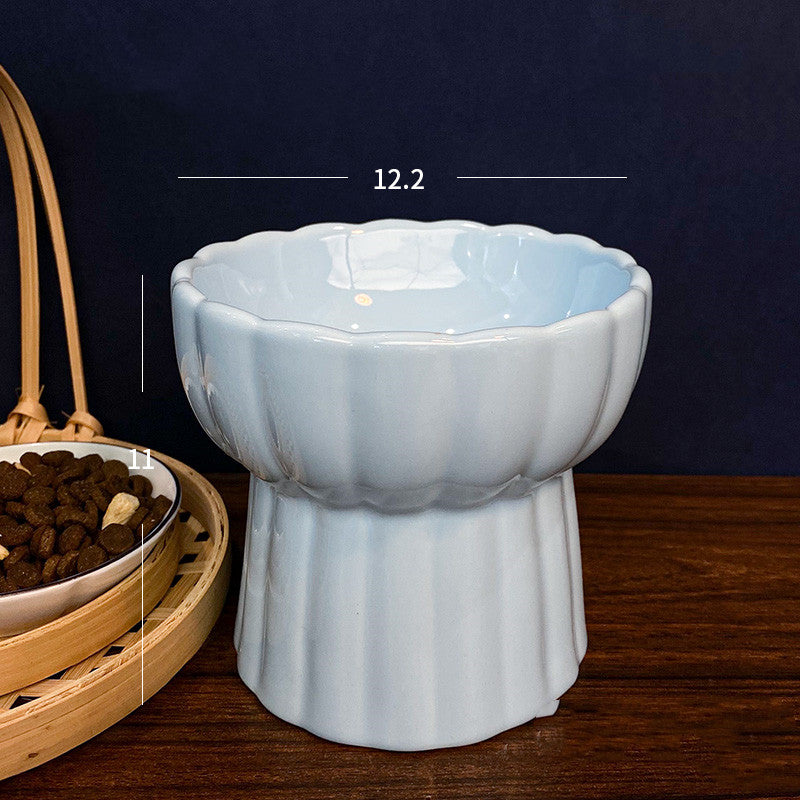 Ceramic Anti-Overturn Protection Cervical Slope High Feet Pet Bowl