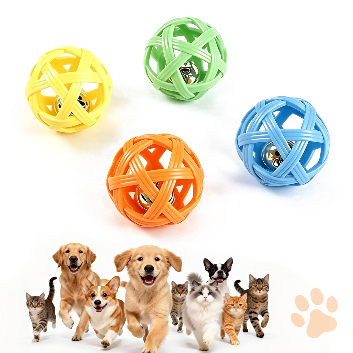 Balls With Inside Bell, Non-Toxic Toys For Small Dogs & Puppies Natural Rubber, Fetch Ball, Treat Dispensing, Interactive Puzzle, Boredom Re