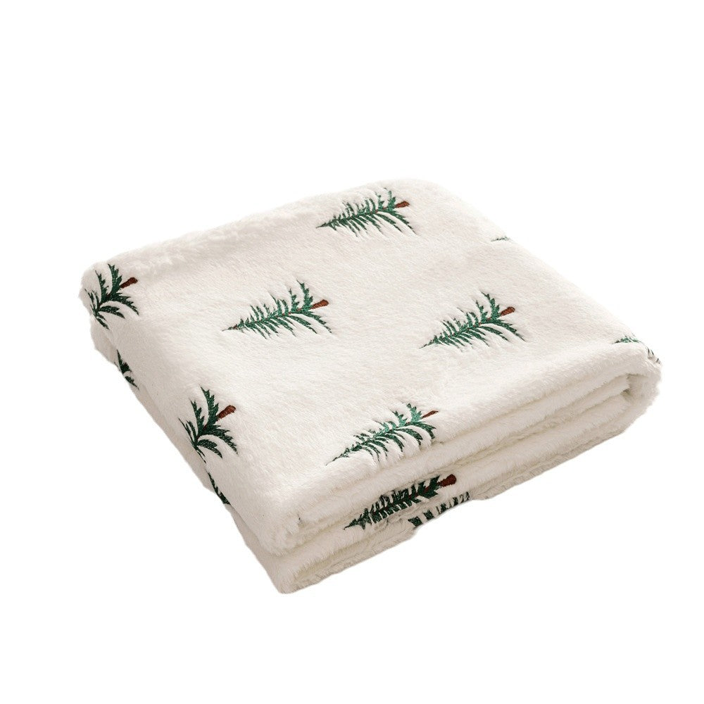 Christmas Tree Embroidered Plush Throw