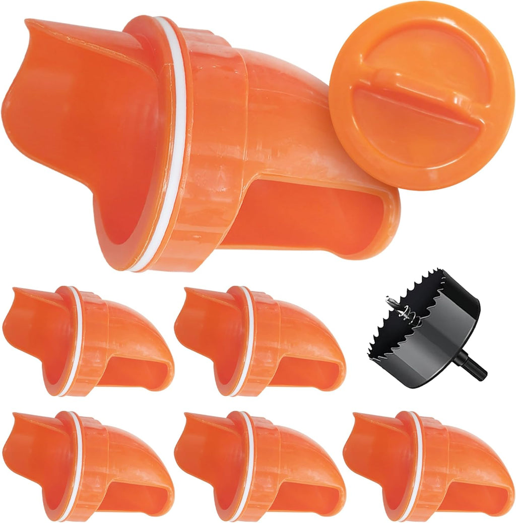 Durable Chicken Feeder Rain Proof Poultry Feeder Port Gravity Feed Kit For Buckets, Barrels, Bins, Troughs, Easy Clean - 6 Pack With Hole Sa