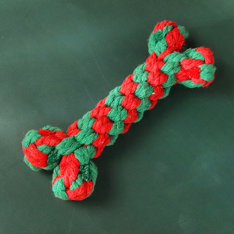 Christmas Pet Cotton Rope Cane Toy Set Bite-Resistant Molar Interactive Dog Toy Teeth Clean Festive Toy For Small Medium Dogs