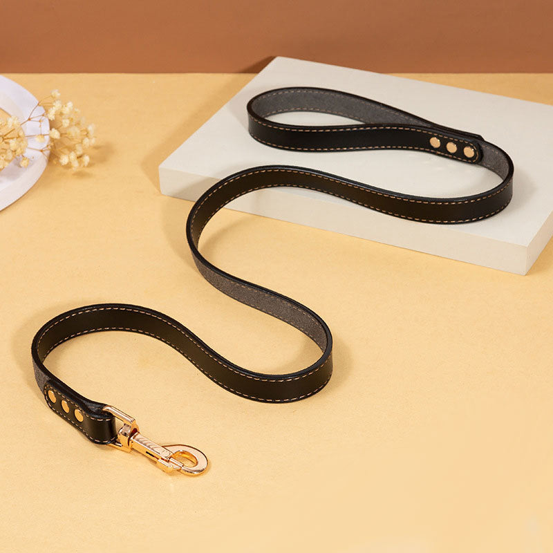 New Dog Pu Leather Tow Rope Collar Belt Solid Small, Medium And Large Dogs Universal 13 15 M