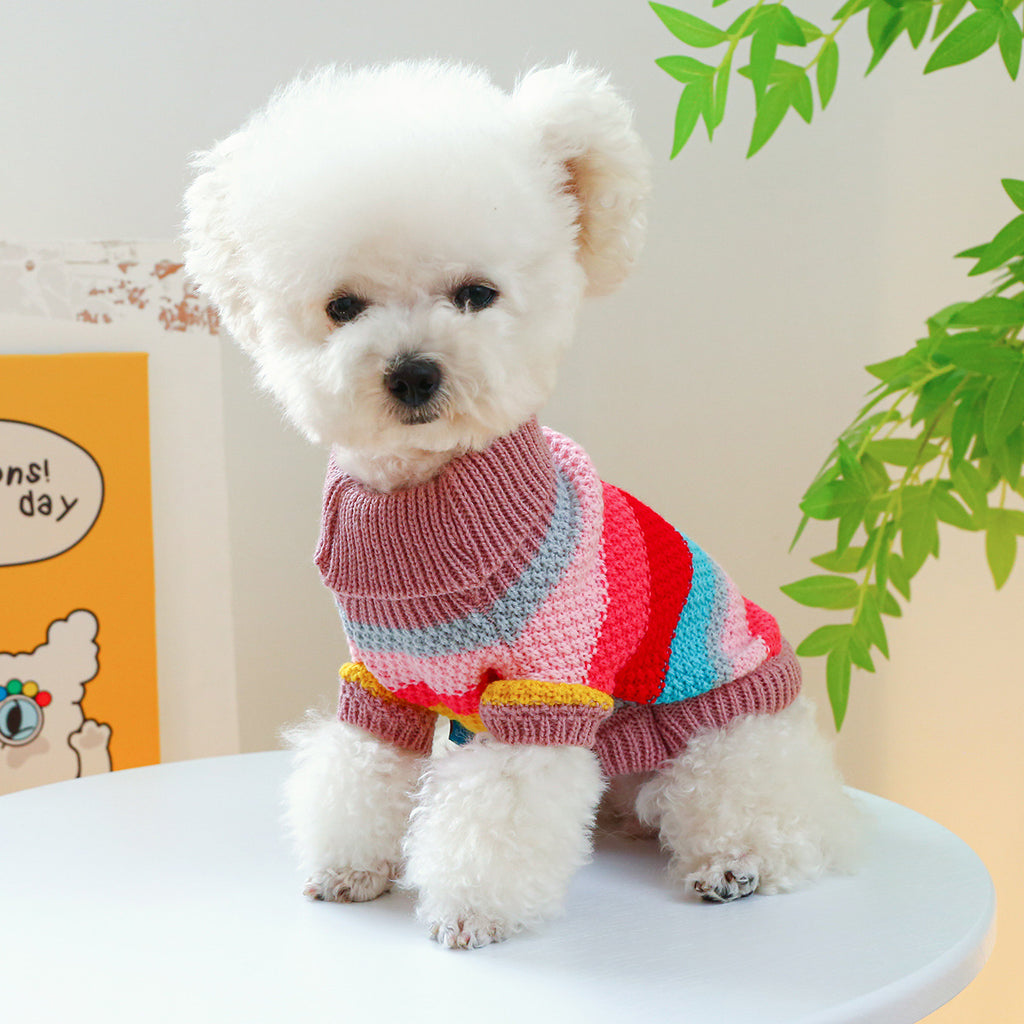 Comfortable Colorful Striped Dog Sweater