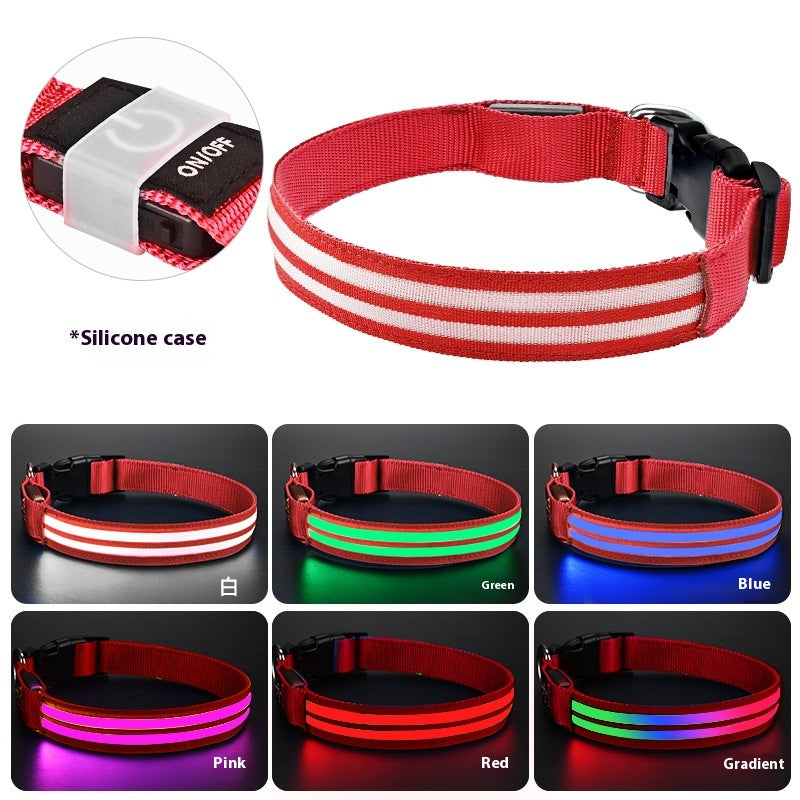 Shiny Dog Collar Double Fiber Pet Night Collar