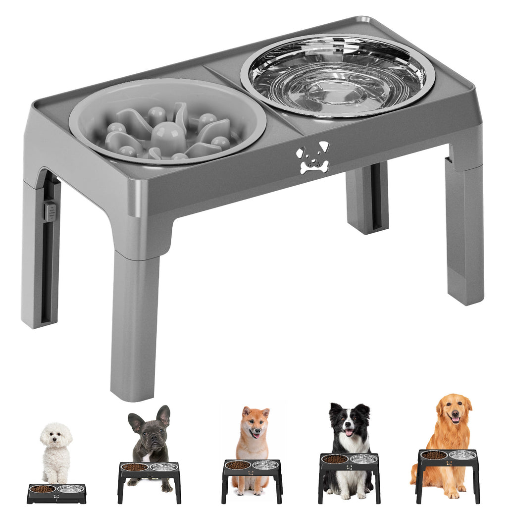 Adjustable Elevated Dog Bowl Stand with Bowls