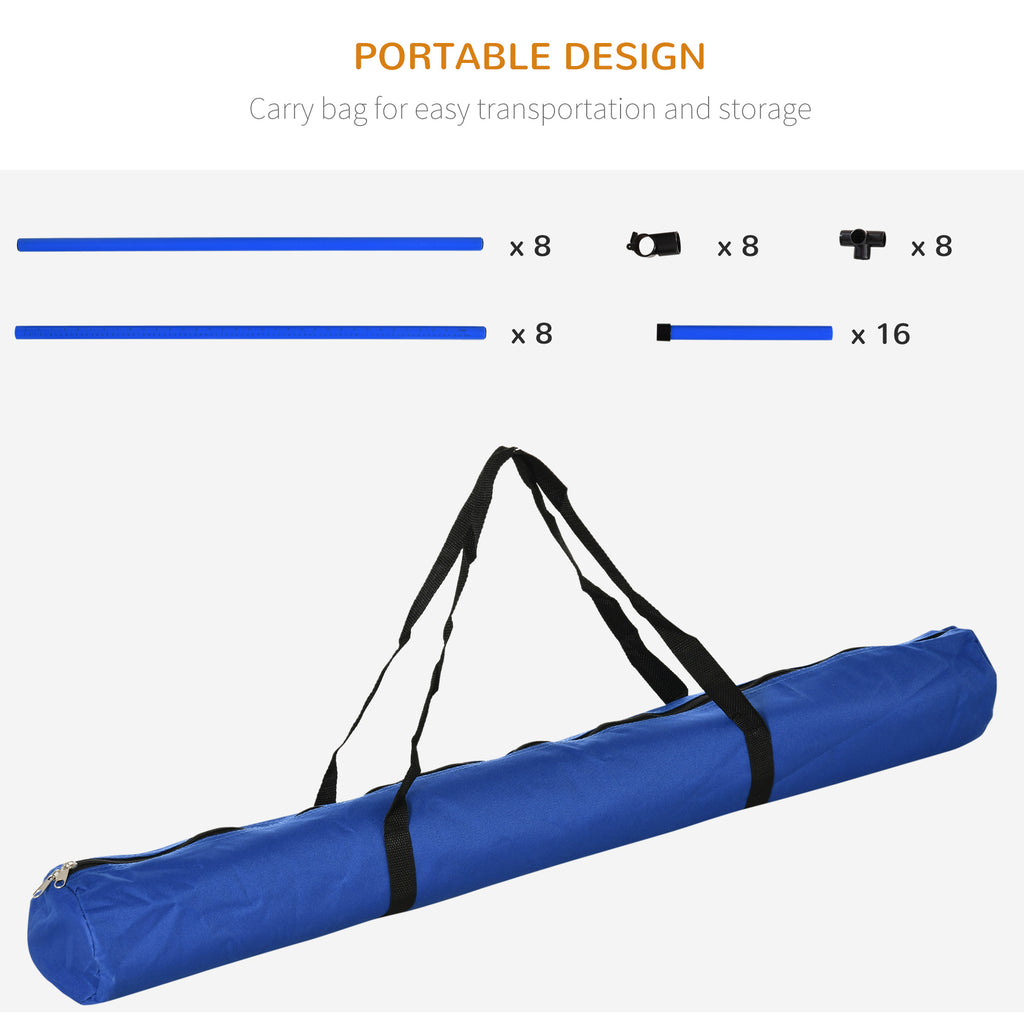 4 Piece Dog Agility Starter Kit With Adjustable Height Jump Bars, Included Carry Bag & Displacing Top Bar - Blue