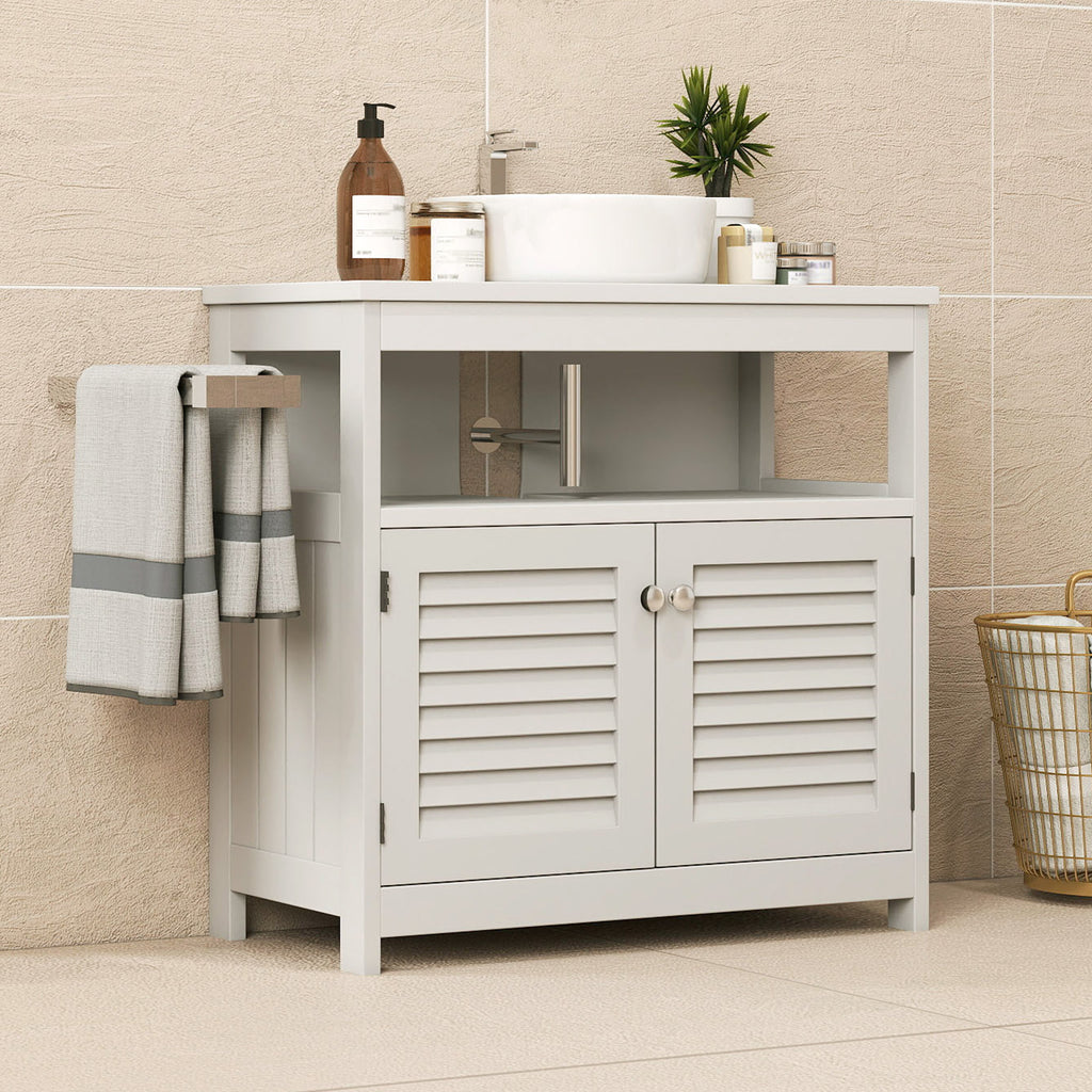 Wall Mounted Sink Plumbing Under Sink Storage Cabinet With 2 Doors Open Shelf U Shape Cut Out Wall Mounted Drainage Bathroom Under Sink Vani