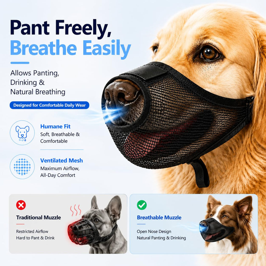 Dog Muzzle, Soft Air Mesh Muzzles For Large Sized Dogs, Breathable Dog Mussels For Scavenging Biting Licking & Barking, Adjustable Mouth Gua