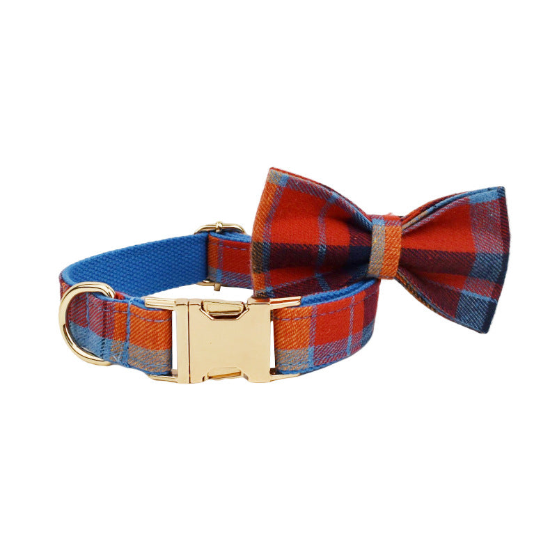 Blue Background Velvet Plaid Dog Collar Hand Holding Rope Pet Collar Bandana