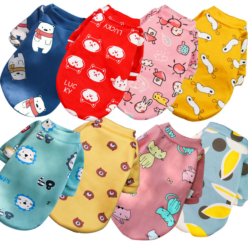 Cartoon Print Pet Clothes Plus Velvet Two-Legged Sweater