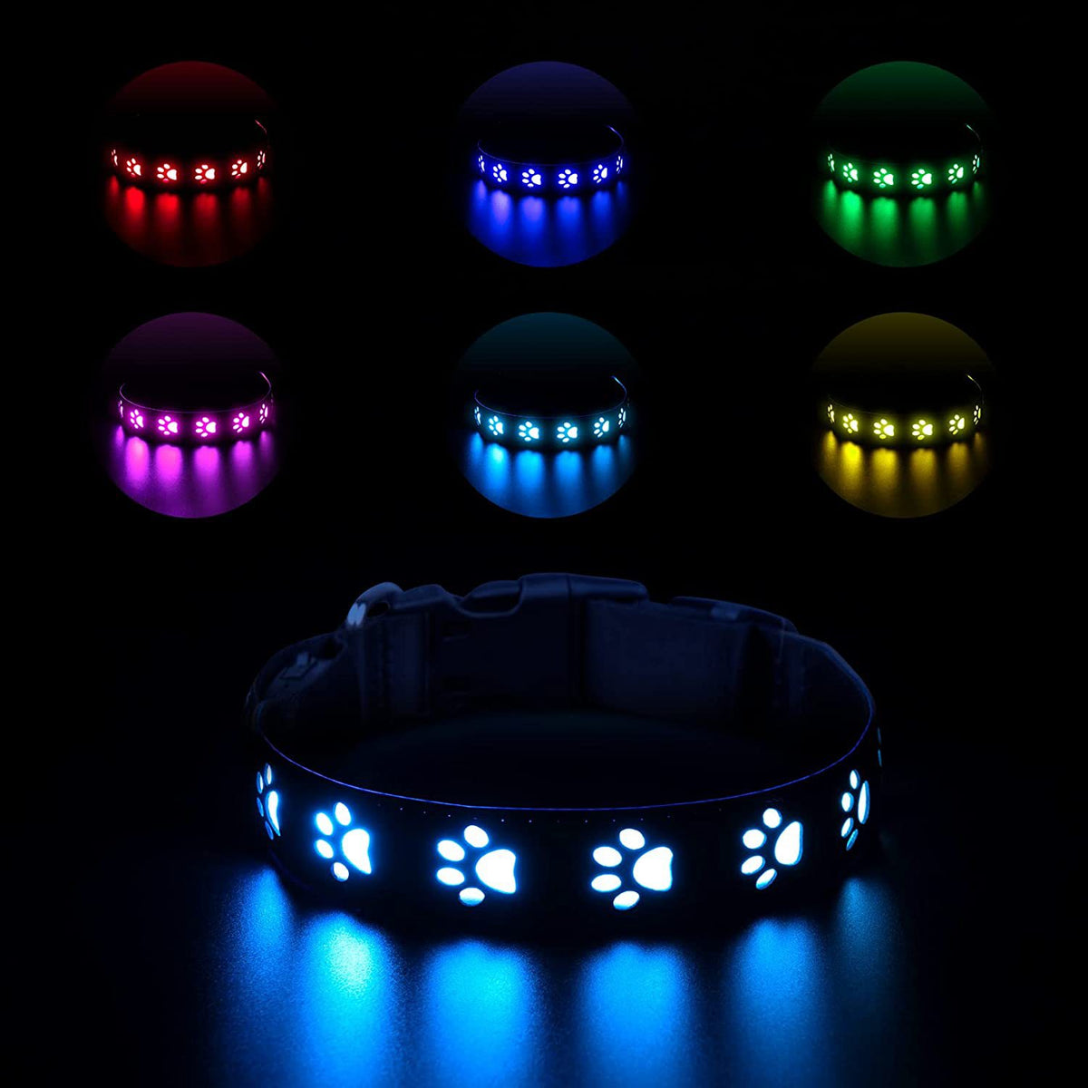 Creative Dog'S Paw Printing 7 Colors In One Led Luminous Collar