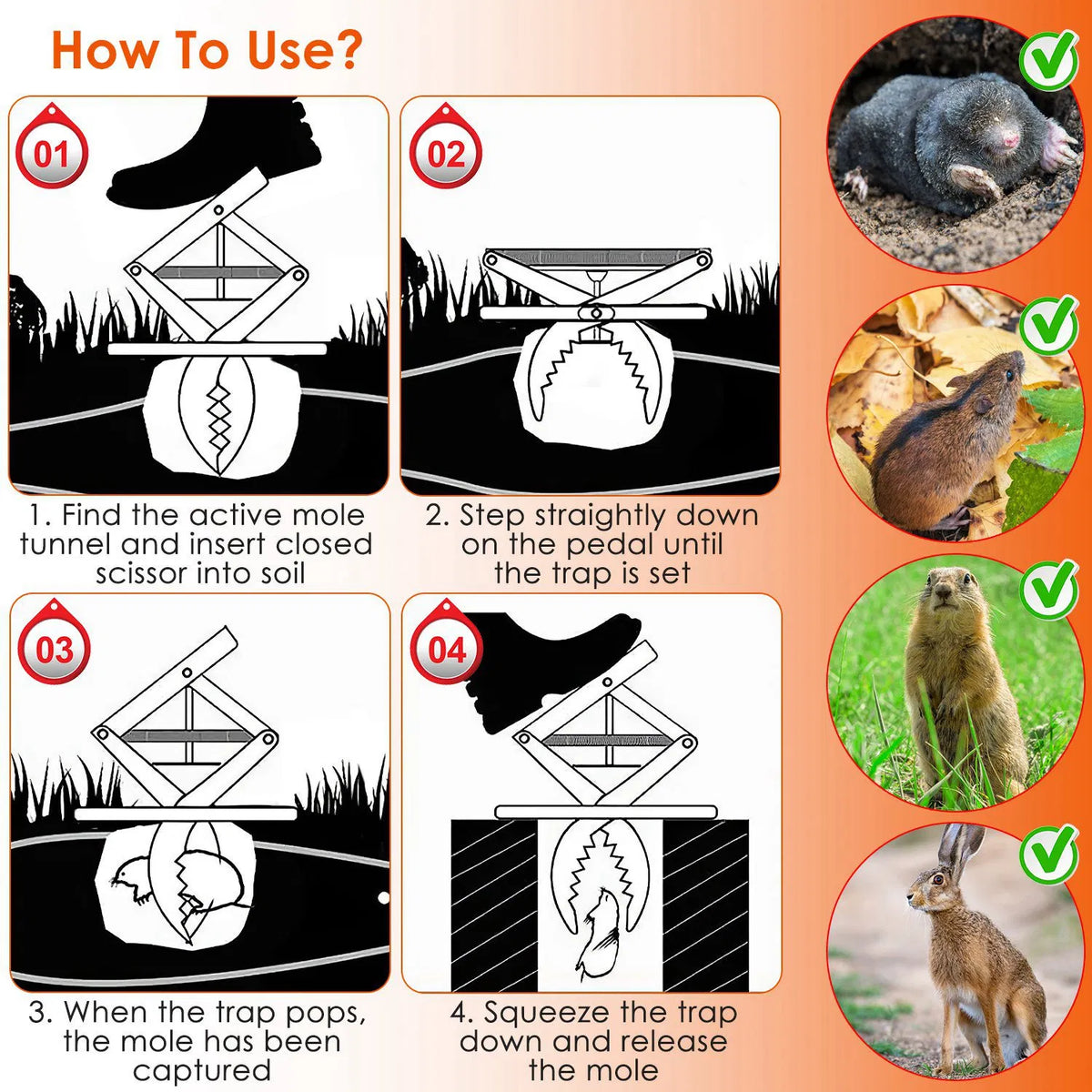 2Pcs Easy Setup Mole Traps Outdoor Reusable Scissor Mole Gopher Rodent Control Trap Solid Metal Material For Lawn Garden Yard(No Shipments O