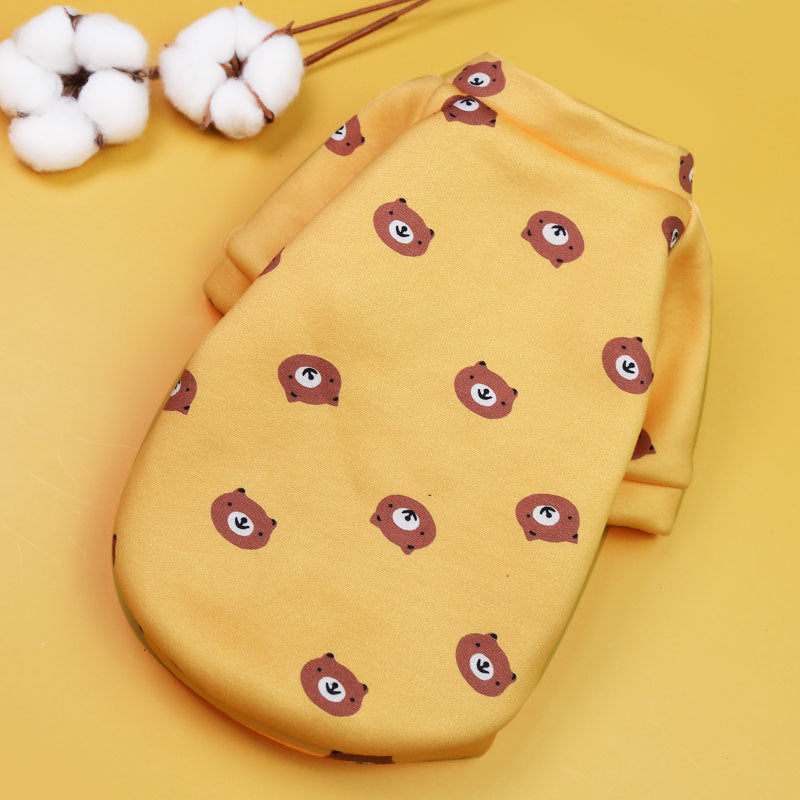 Cartoon Print Pet Clothes Plus Velvet Two-Legged Sweater