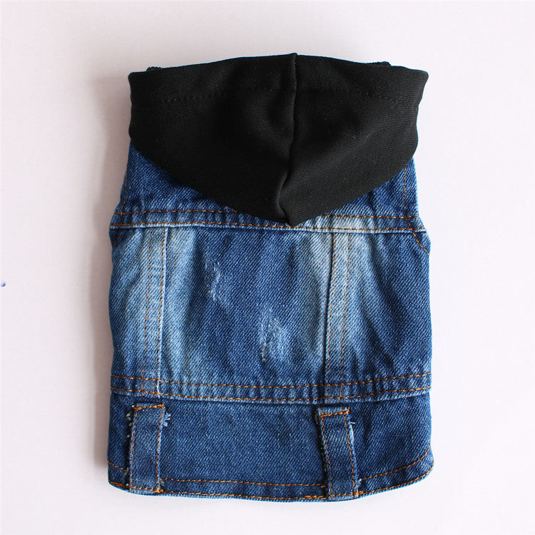 Knitted Hood Denim Pet Outfit