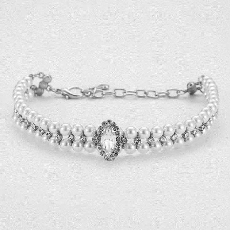 Pet Supplies Collar Hand Holding Rope Pearl Necklace Small And Medium-Sized Dogs Collar Ornament