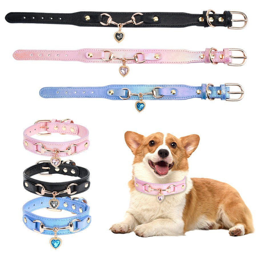 Rhinestone Accessories Pu Leather Collar For Small Dogs