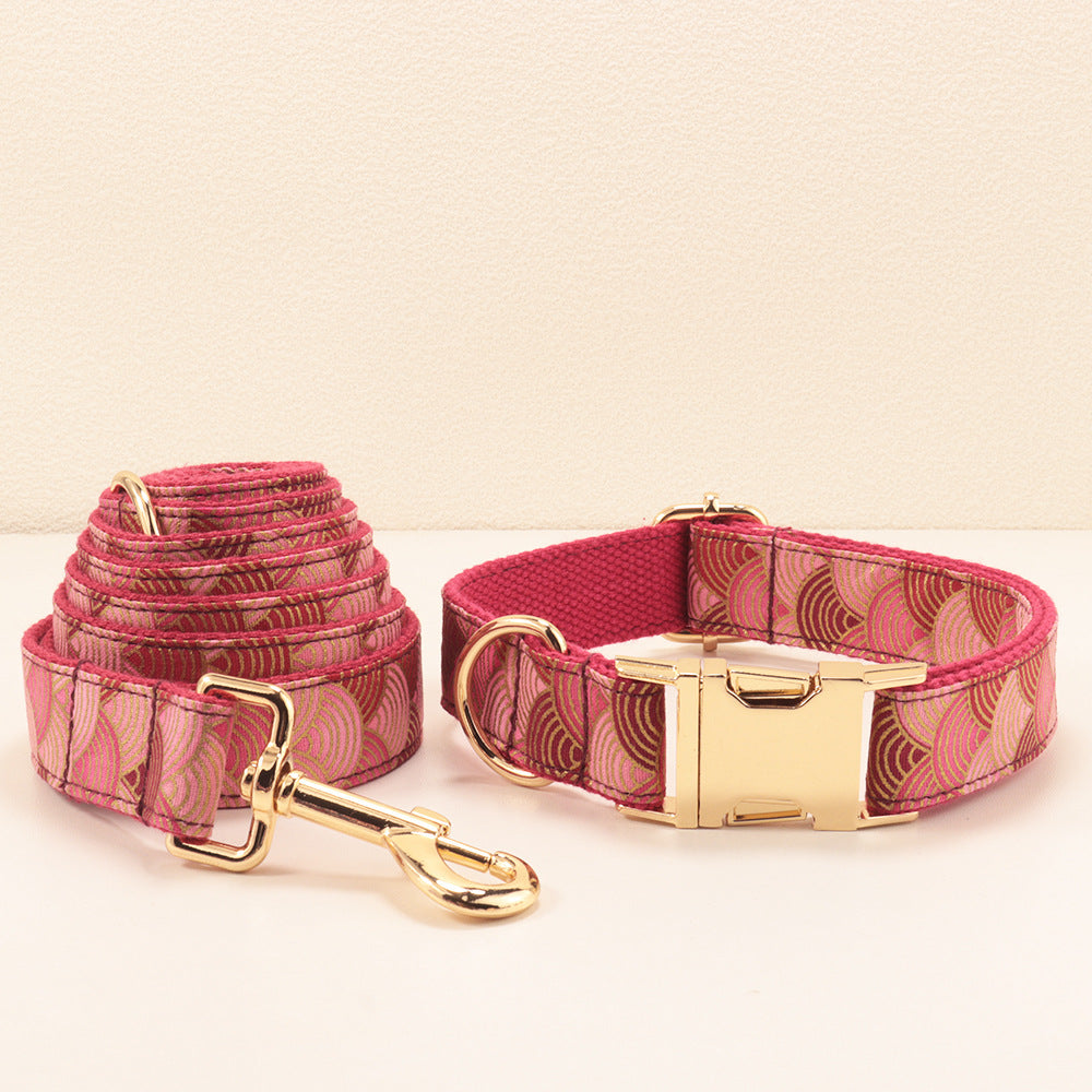 Soft-Wind Red-Cloud-Pattern Gold-Stamped Dog Collar Rope