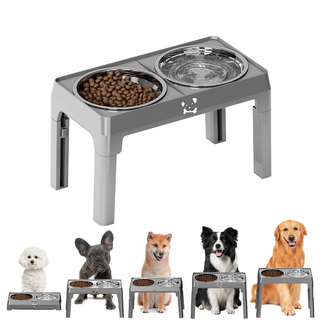 Adjustable Elevated Dog Bowl Stand with Bowls