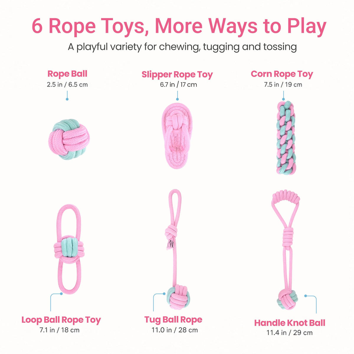 Six-Pack Cotton Rope Puppy Chew Toys