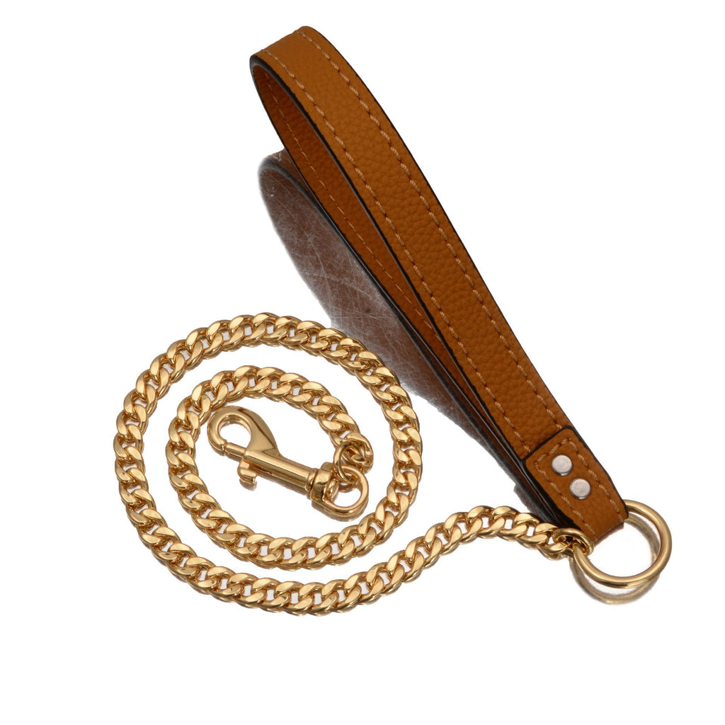 Gold Stainless Steel Full Welded Nk Chain Leather Traction Rope