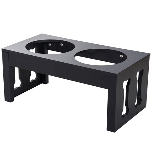 23" Modern Decorative Raised Dog Bowls, Wooden Heavy Duty Pet Food And Water Bowl, Elevated Feeding Station, Black