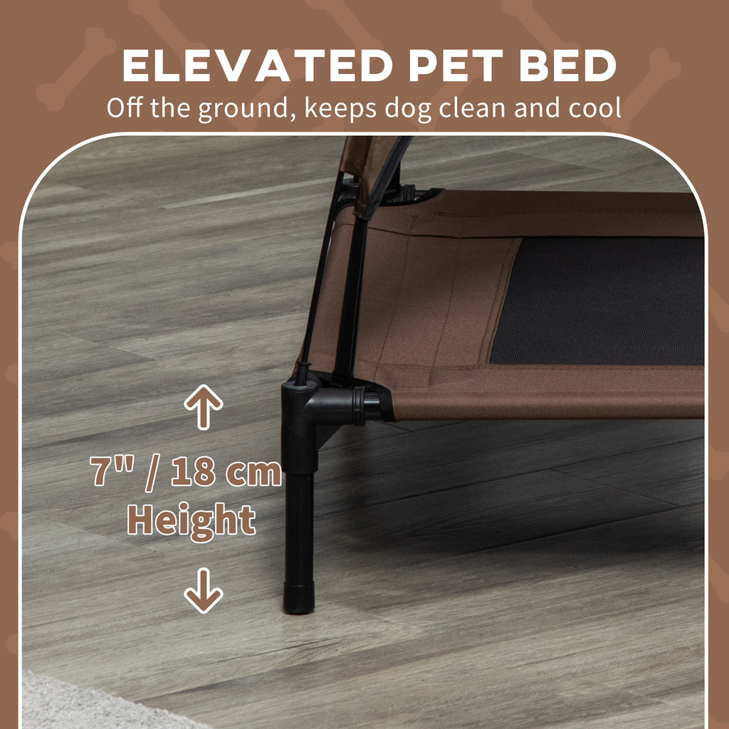 Elevated Portable Dog Cot Pet Bed With Uv Protection Canopy Shade, 36 Inch, Coffee