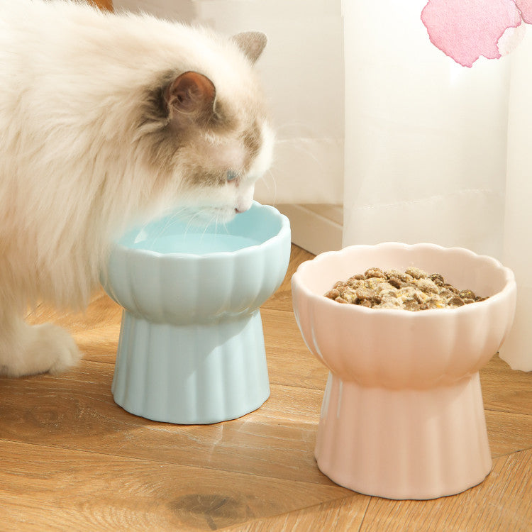 Ceramic Anti-Overturn Protection Cervical Slope High Feet Pet Bowl