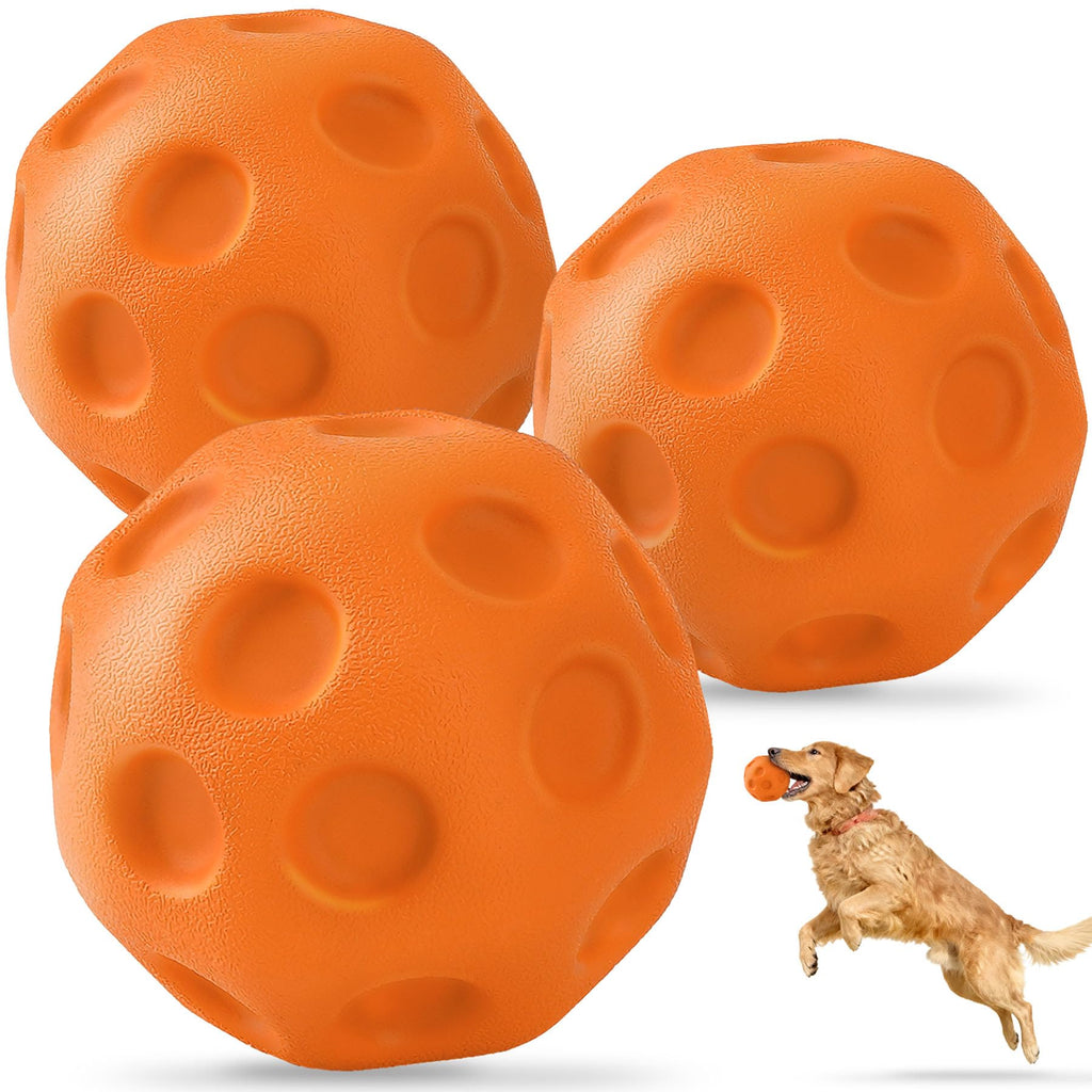 3 Pack Dog Balls For Medium & Large Dogs - High Bounce & Floating Fetch Balls, Interactive Outdoor Toys With Easy-Pickup Grooves, Bright Ora