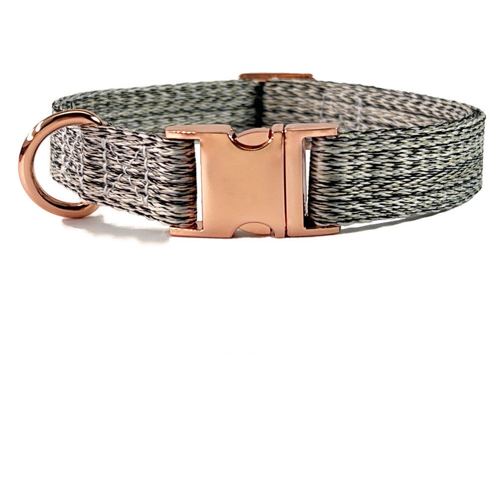 Faux Linen Metal Buckle Collar And Leash