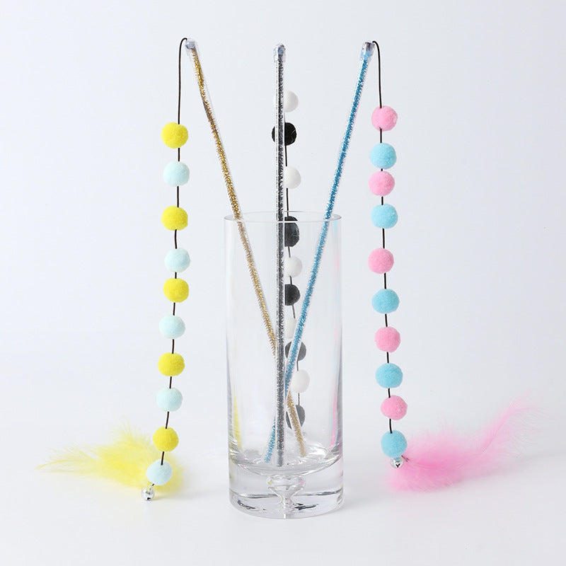 Plush Ball Feather Cat Teaser Stick