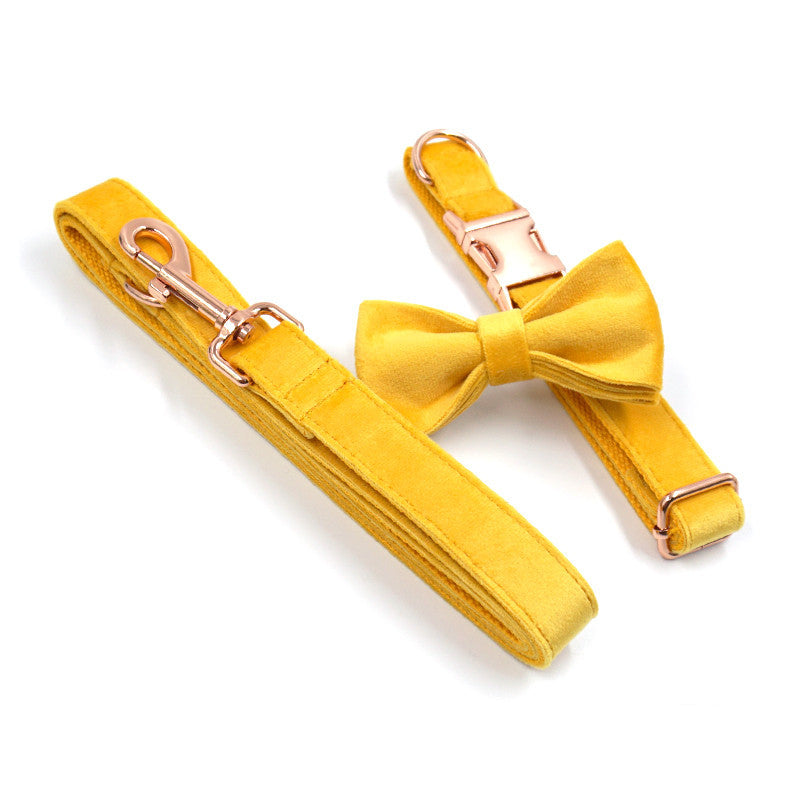 Velvet Yellow Dog Collar Traction Bow Set