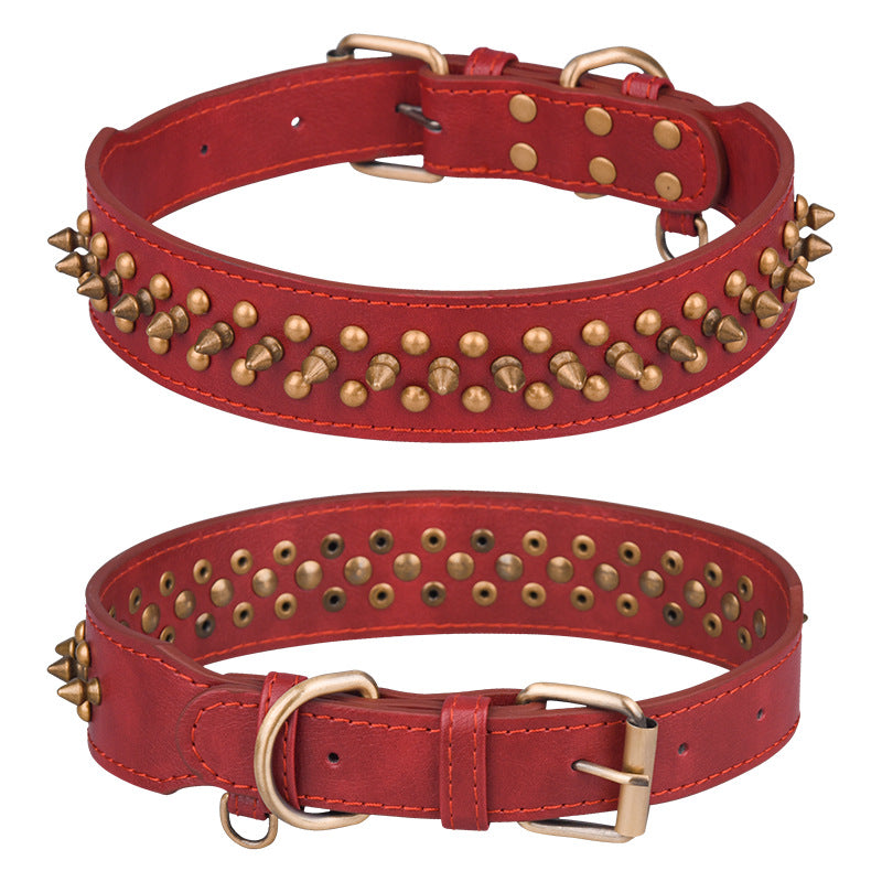 Rivets Medium And Large Leather Pet Collar