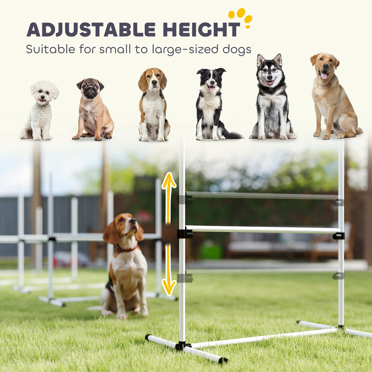 4 Piece Dog Agility Training Equipment For Dog Agility Course With Adjustable Height Jump Bars, Included Carry Bag, & Displacing Top Bar, Wh