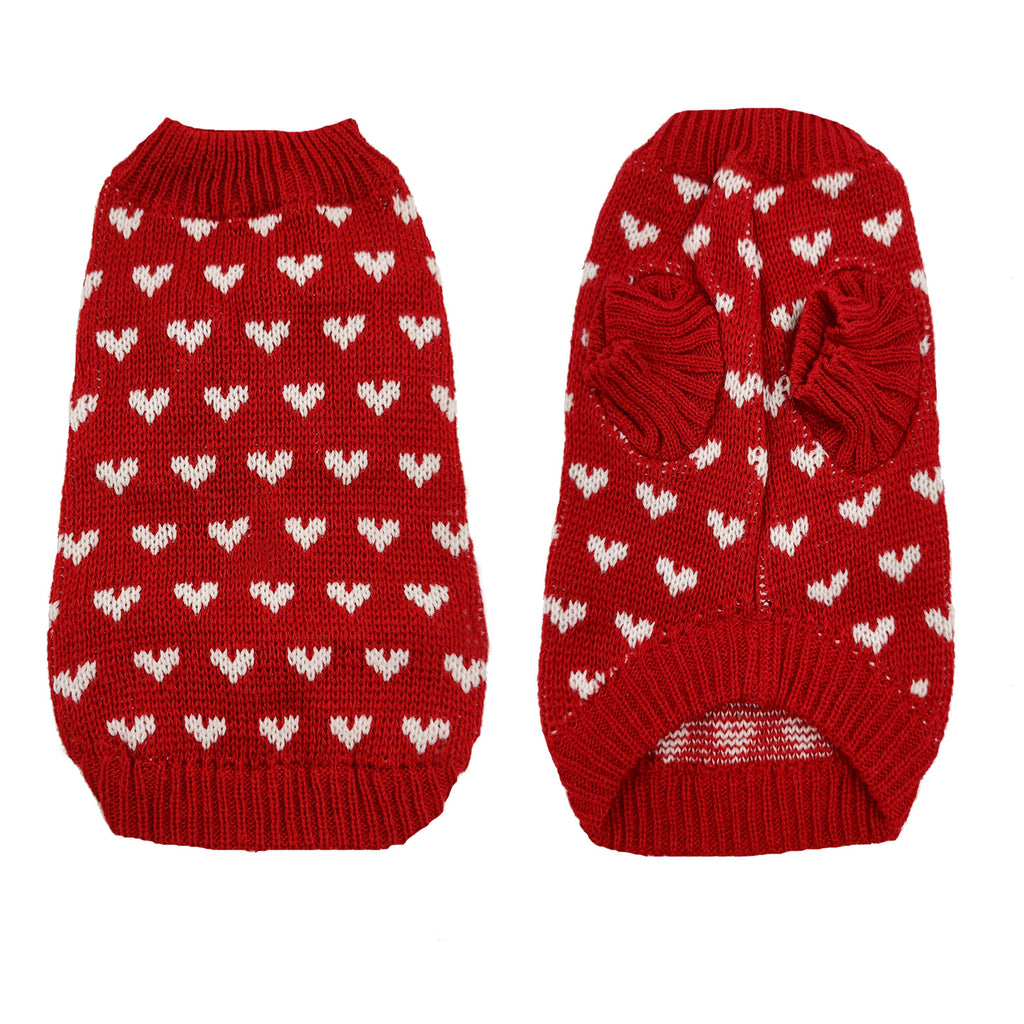Autumn And Winter Warm Red Love Dog Clothes Sweater Skirt