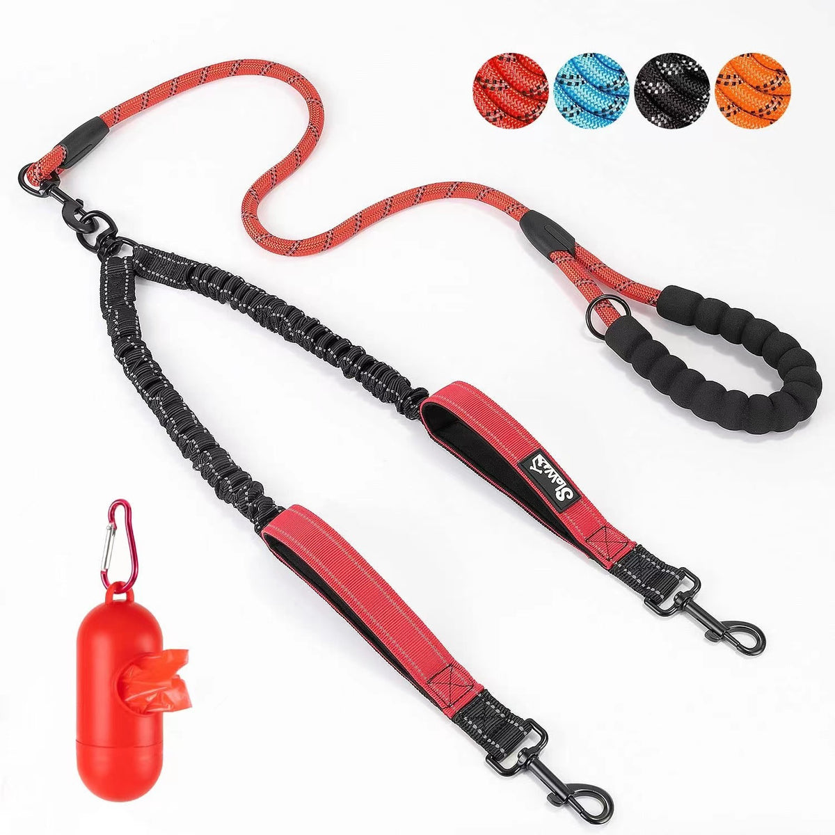 Anti-Escape Double Dog Leash with Reflective Strap