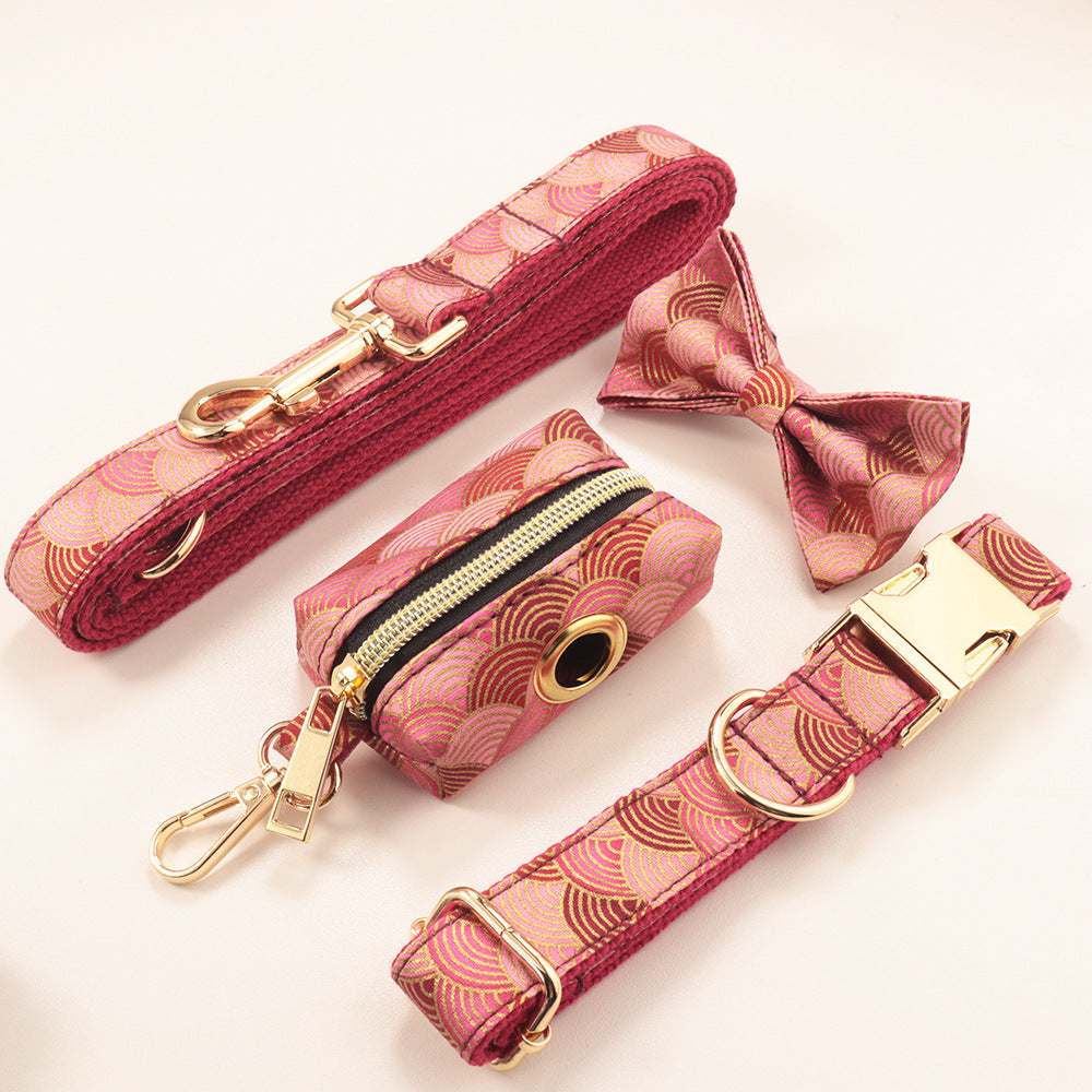 Soft-Wind Red-Cloud-Pattern Gold-Stamped Dog Collar Rope