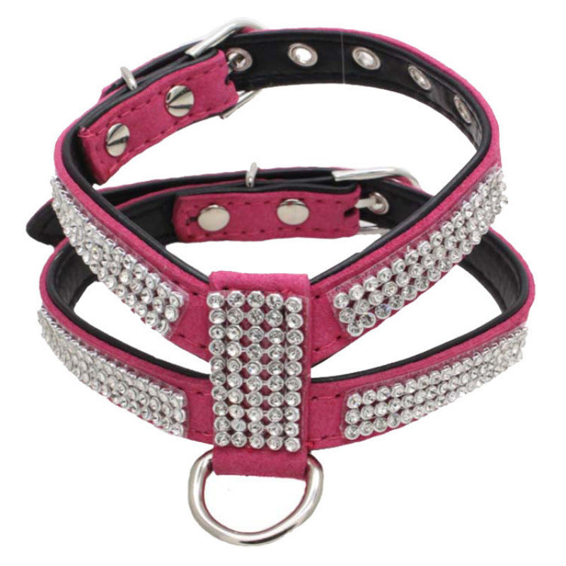 Small Dog K-Shaped Rhinestone Pet Hand Holding Rope Chest Strap Suit