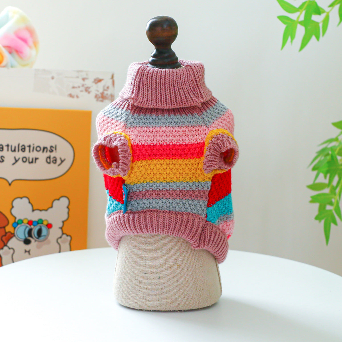 Comfortable Colorful Striped Dog Sweater