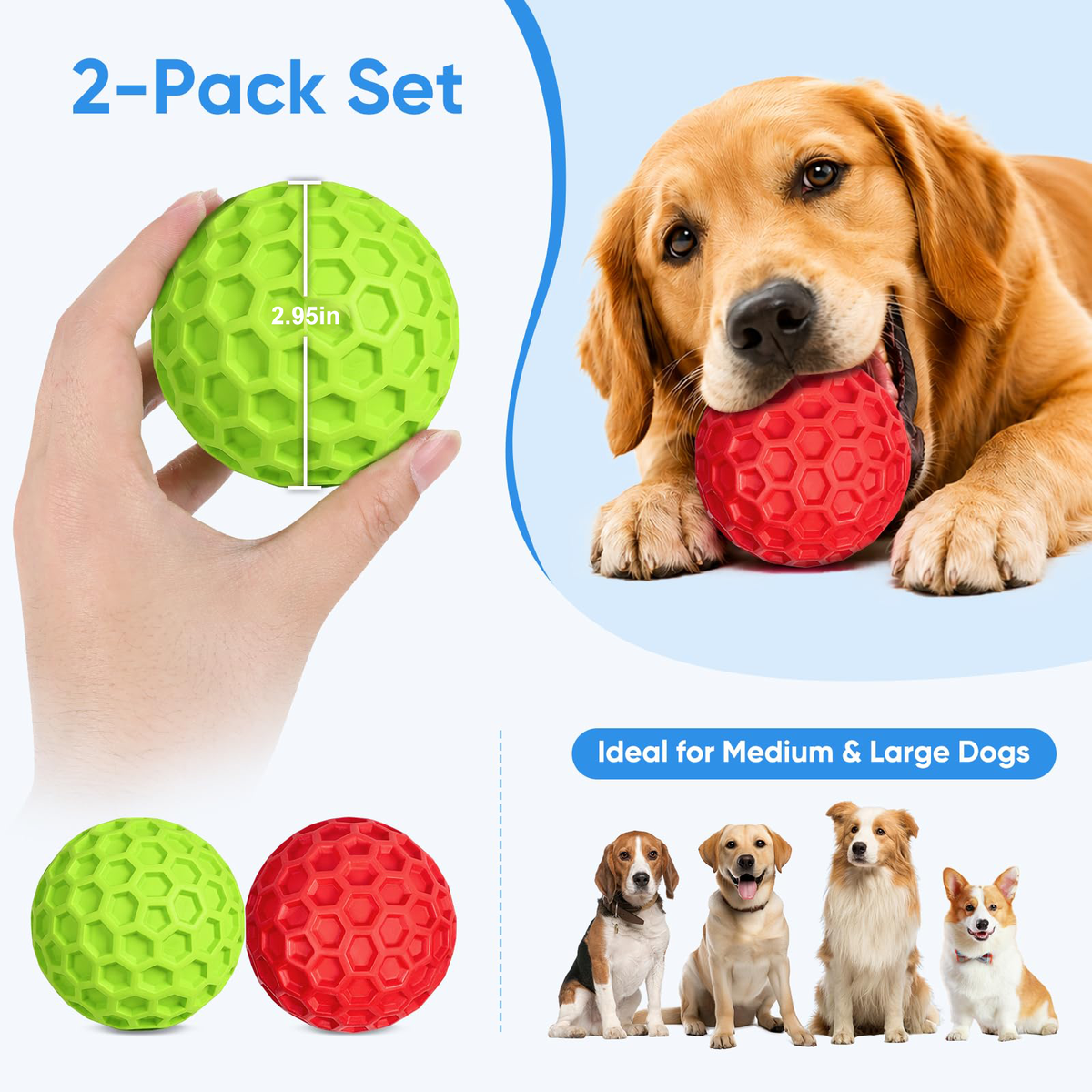 Squeaky Rubber Dog Balls 2-Pack
