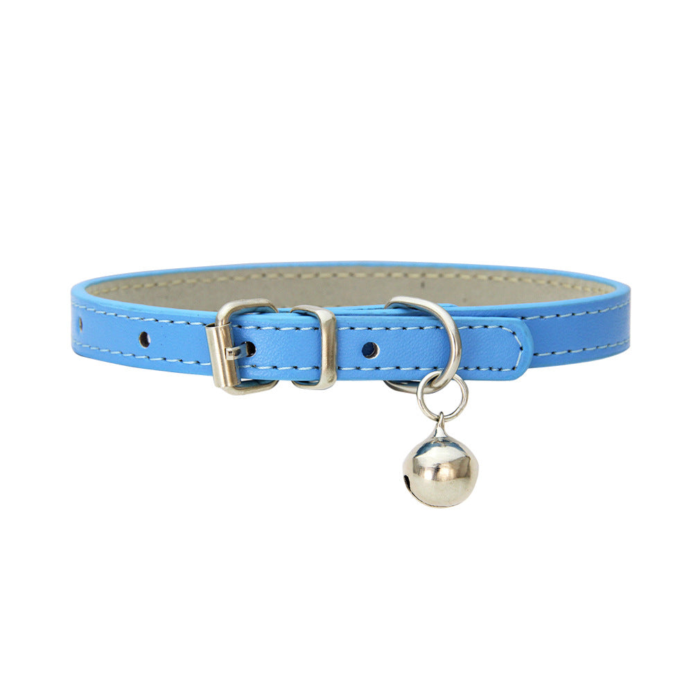 Japanese Style Bell Pu Leather Leash Pet Dog Collar
