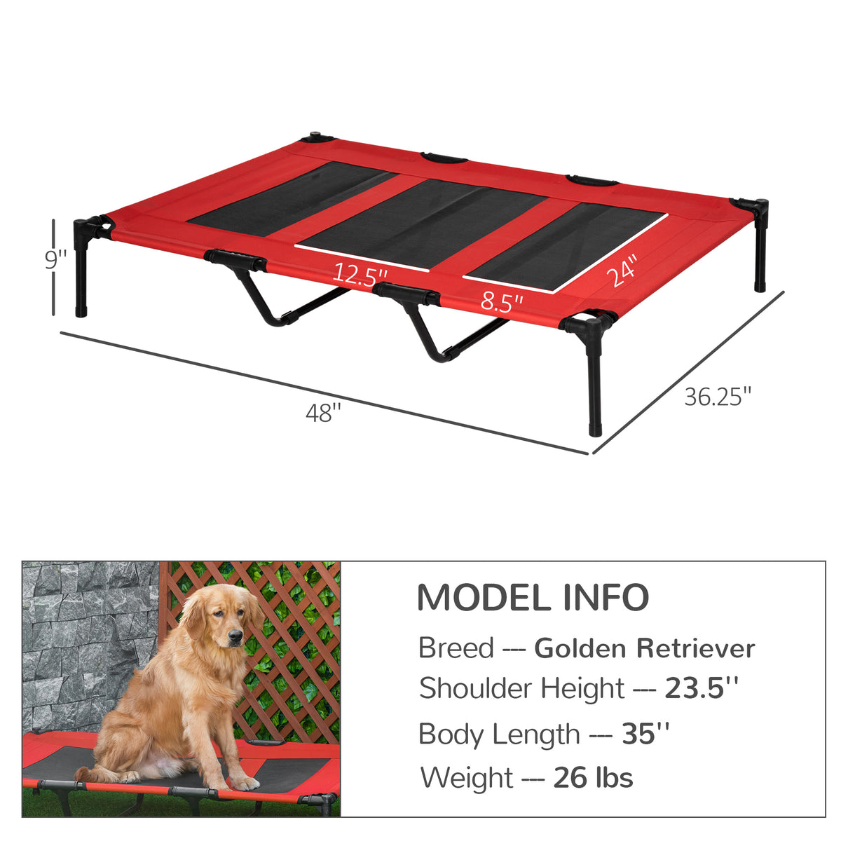 Xl Elevated Dog Bed, Outdoor Raised Dog Bed, Portable Pet Cot W/Carry Bag Metal Frame Breathable Mesh Indoor And Outdoor Red