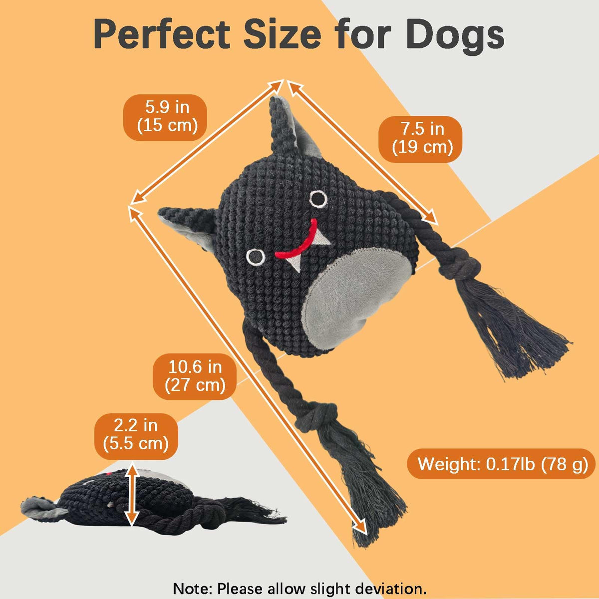Black Bat Squeaky Plush Dog Chew Toy