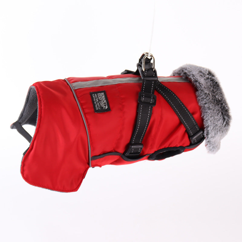Pet Warm Fur Collar Cotton-Padded Jacketwaterproof Reflective Removable Chest And Back